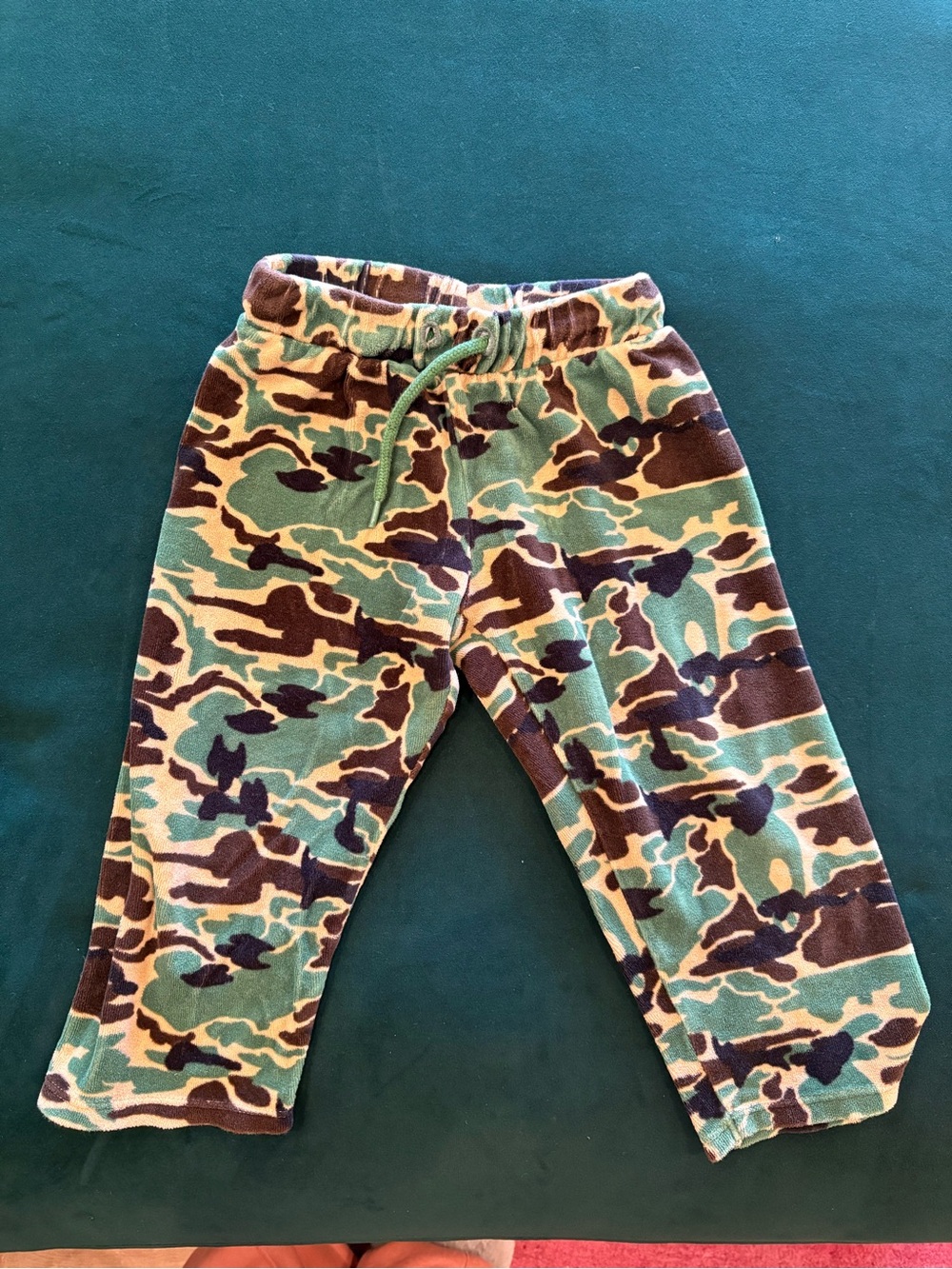 Kids Velvet Camo Drawstring Pants - Green Camo
